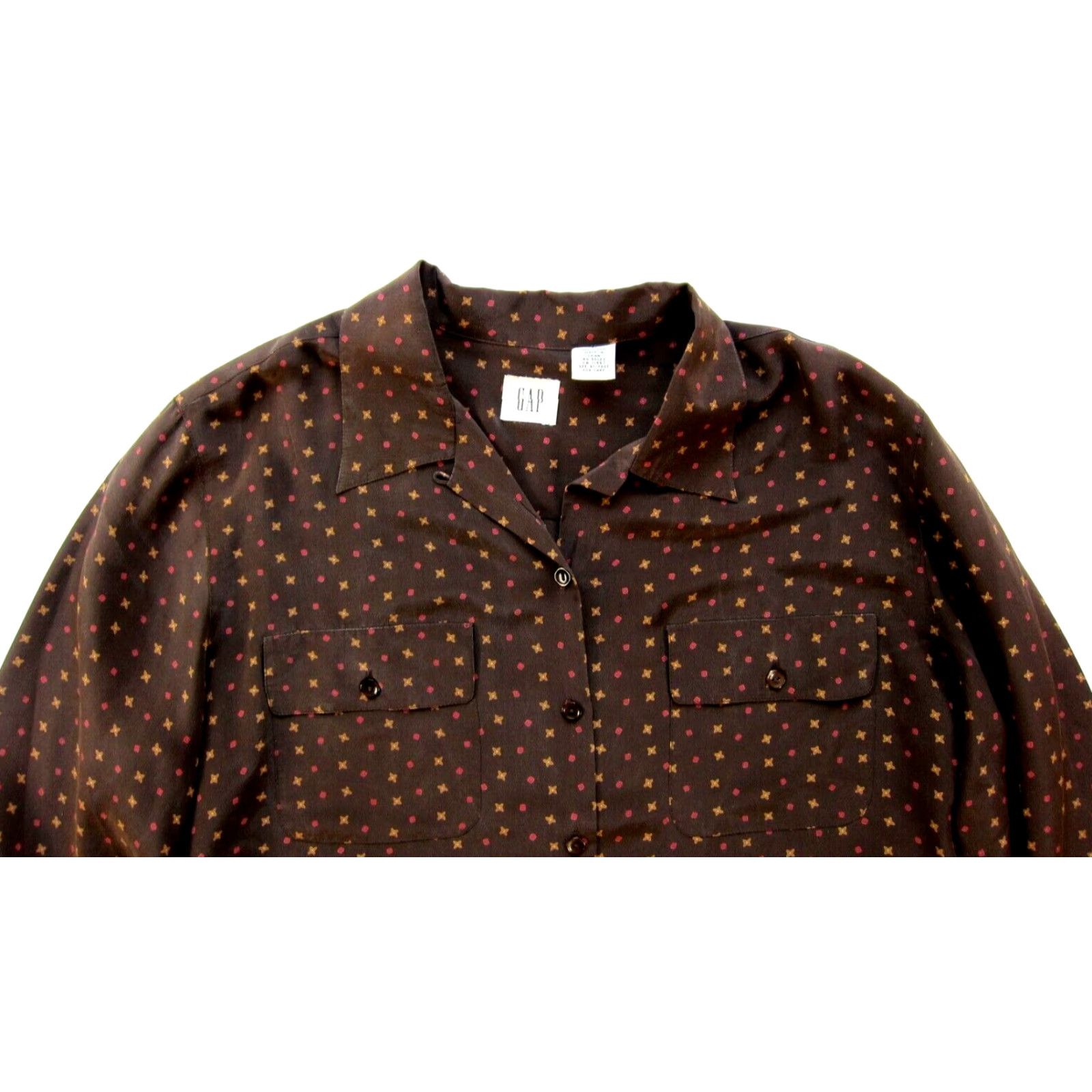Gap GAP Blouse 100% Silk Brown Star Polka Dot Collar Button Down Long Sleeve Medium Women Adult Regular Shirt Womens Size M / US 6-8 / IT 42-44 - 3 Thumbnail