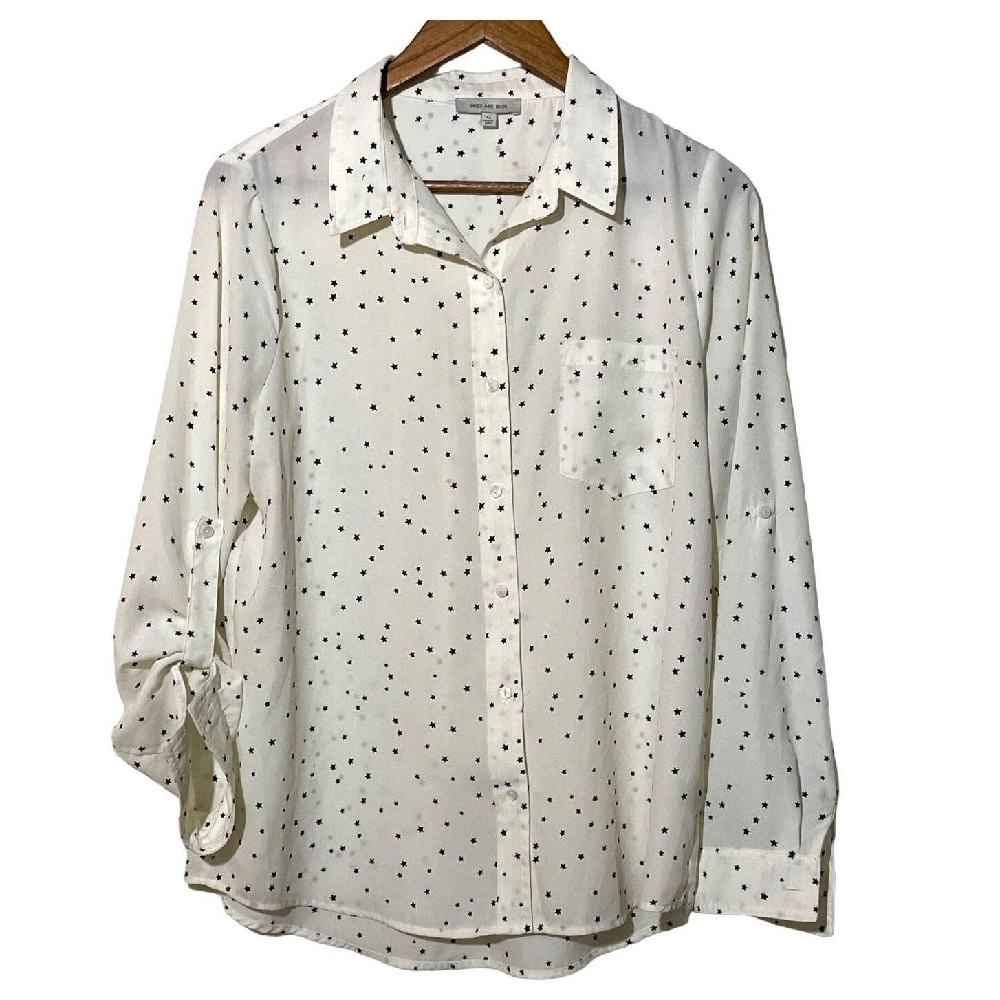 Other Skies are Blue White Star Button Up Roll Tab Sleeves Medium Size M / US 6-8 / IT 42-44 - 1 Thumbnail
