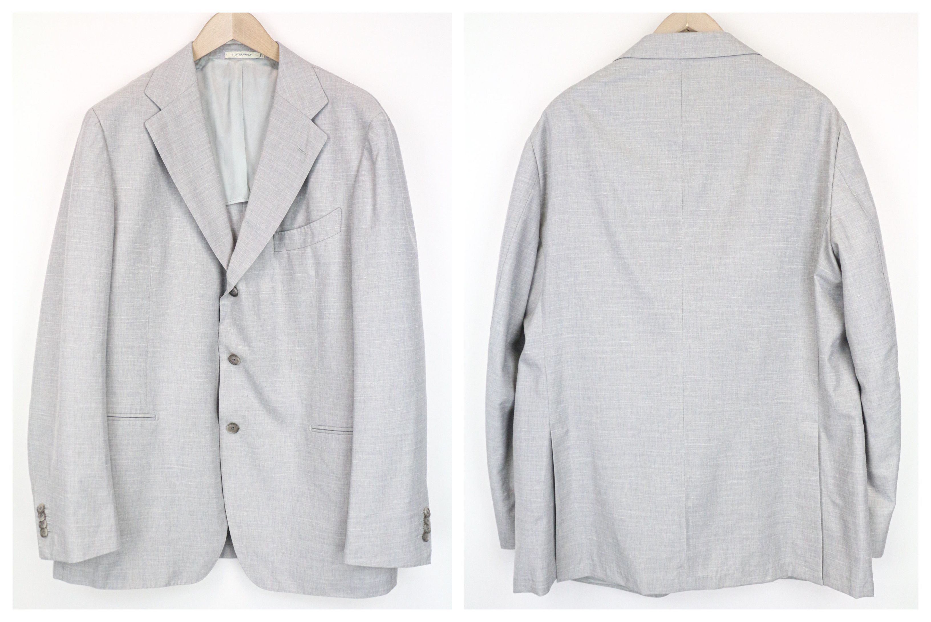 Suitsupply HAVANA JETTED UK50R Grey Wool Silk Linen Suit 75296 Size 50R - 3 Thumbnail