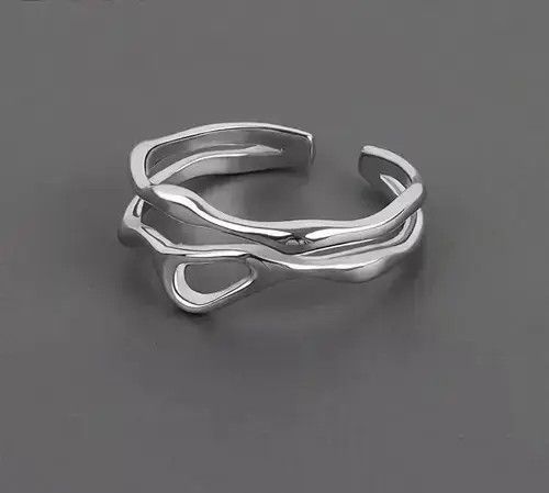 Handmade Abstract Ring Veins Silver Modern Punk Art Psychedelic Size ONE SIZE - 2 Thumbnail