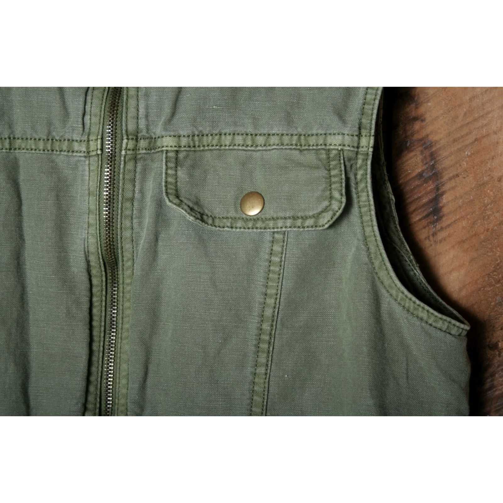 Lucky Brand LUCKY BRAND Live in Love Army Green Linen Blend Military Vest Sz. M Women Shirt Vest Military Jacket Green M Ladies Zip Size M / US 6-8 / IT 42-44 - 6 Thumbnail