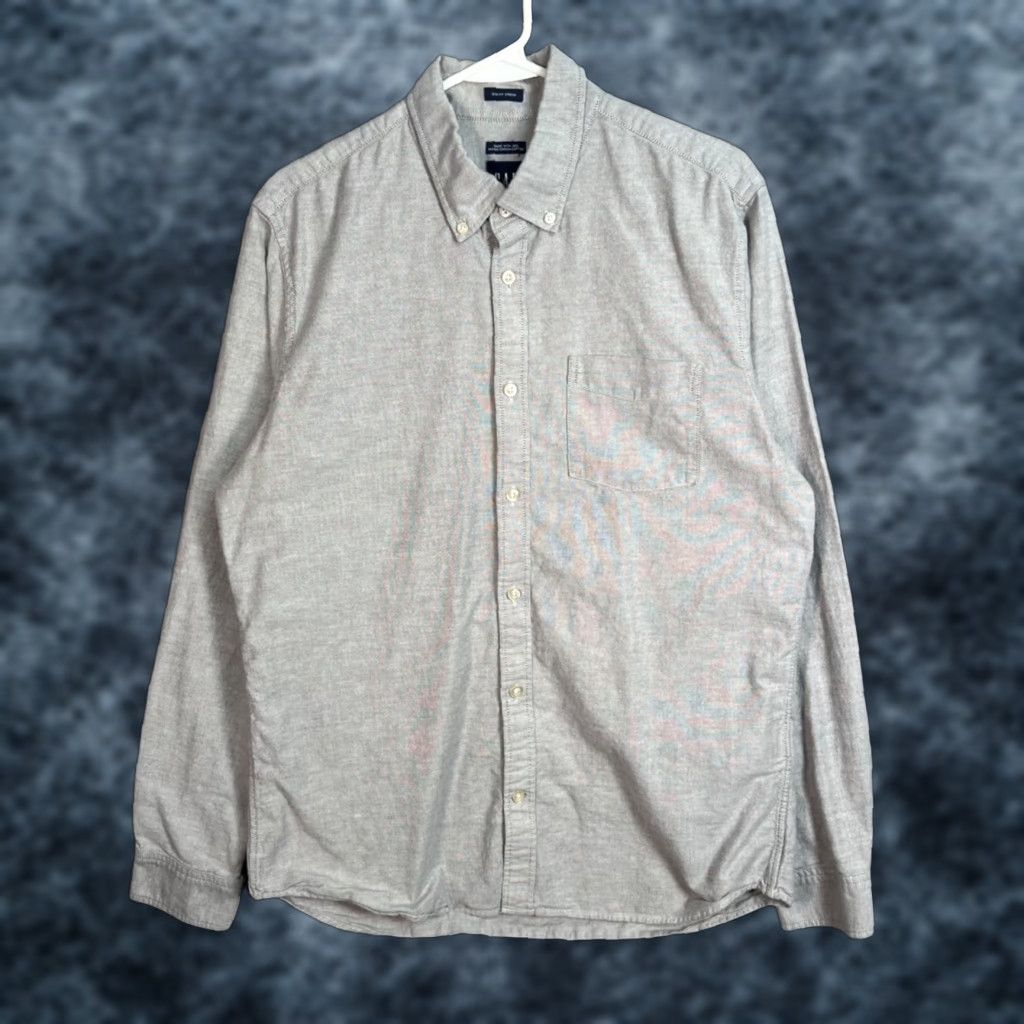 Gap Gap Mens Size Large Long-Sleeve Slim Fit Stretch Shirt Light Gray Size US L / EU 52-54 / 3 - 1 Thumbnail