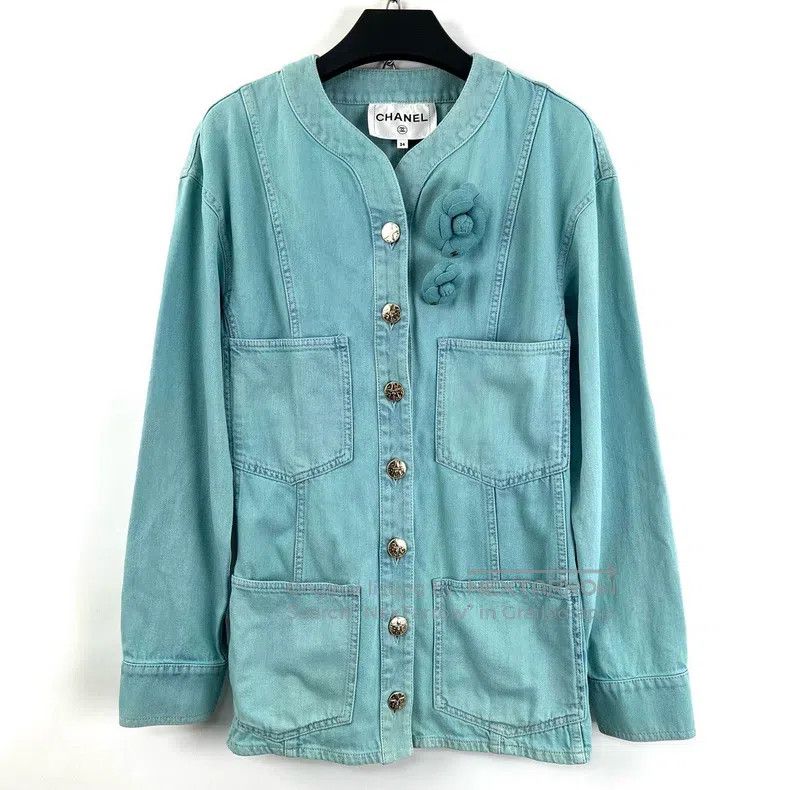 Chanel Chanel Blue camelia brooch denim jacket Size XXS / US 00 / IT 34 - 1 Thumbnail