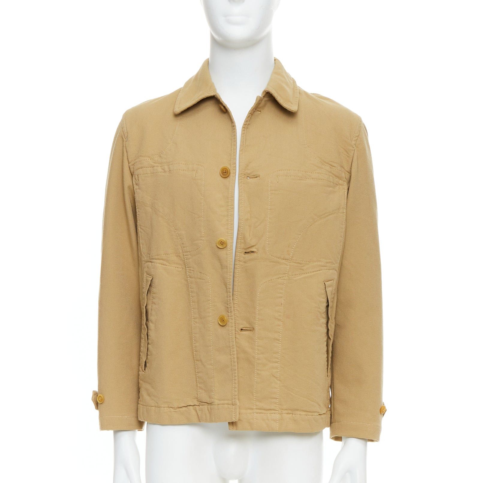 Comme des Garcons COMME DES GARCONS HOMME khaki crinkle fabric topstitch jacket Size US M / EU 48-50 / 2 - 1 Thumbnail