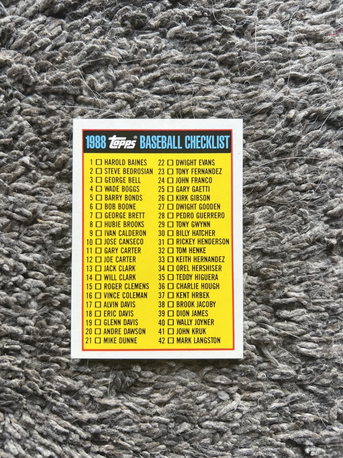 MLB 1988 Topps Baseball Checklist Card Size ONE SIZE - 1 Thumbnail