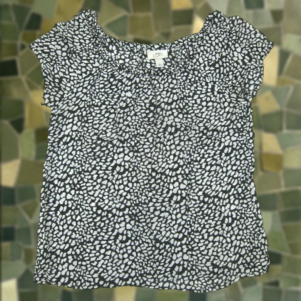 Ann Taylor VINTAGE Ann Taylor Loft Rayon Black White Polka Dot Short Sleeve Tunic Top Blouse Medium Size M / US 6-8 / IT 42-44 - 1 Thumbnail