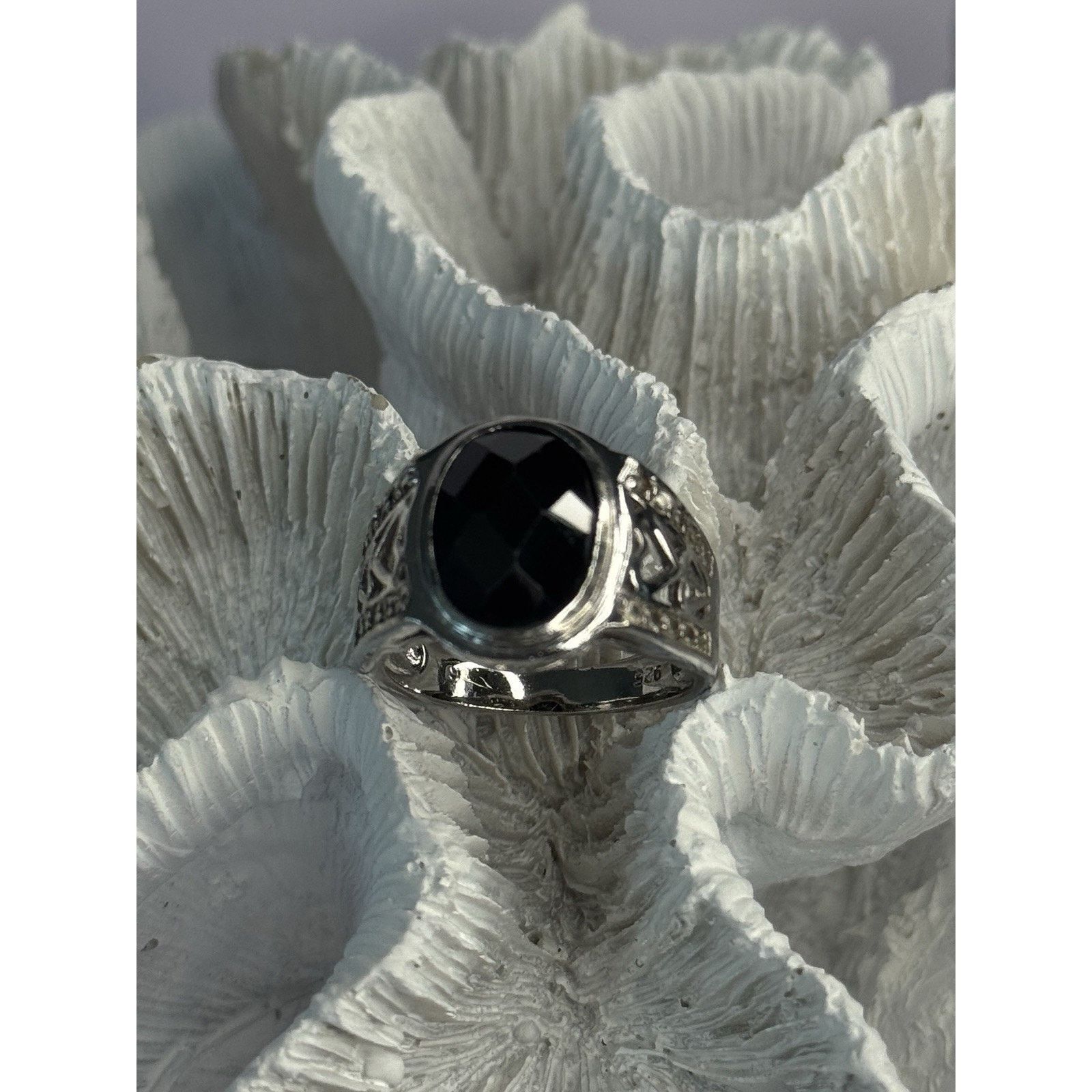 Jewelry 925 STERLING SILVER ONYX & BERYL RING SIZE 9 Size ONE SIZE - 1 Thumbnail