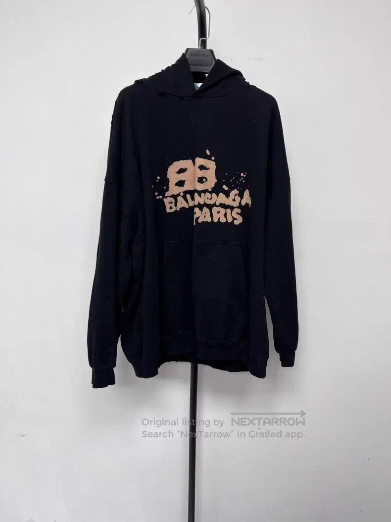 Balenciaga Balenciaga Logo Printed Hooded Pullover Sweatshirt Size US XS / EU 42 / 0 - 1 Thumbnail