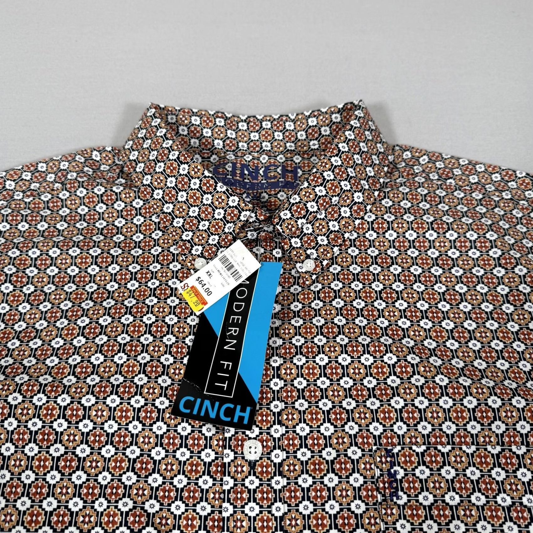 Vintage Cinch Mens 2XL White Red Button Up Western Cowboy Modern Fit Work New Shirt Geometric Cotton Woven Long Sleeve Button-Front Pocket Casual Size US XXL / EU 58 / 5 - 3 Thumbnail