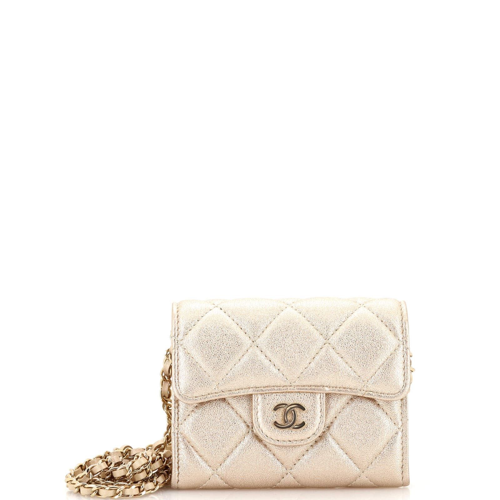 Classic Flap Card Holder on Chain Quilted Iridescent