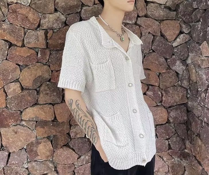 Japanese Brand Knitted Casual Solid Knitwear Short Sleeve Shirt Blouse Size US M / EU 48-50 / 2 - 5 Thumbnail