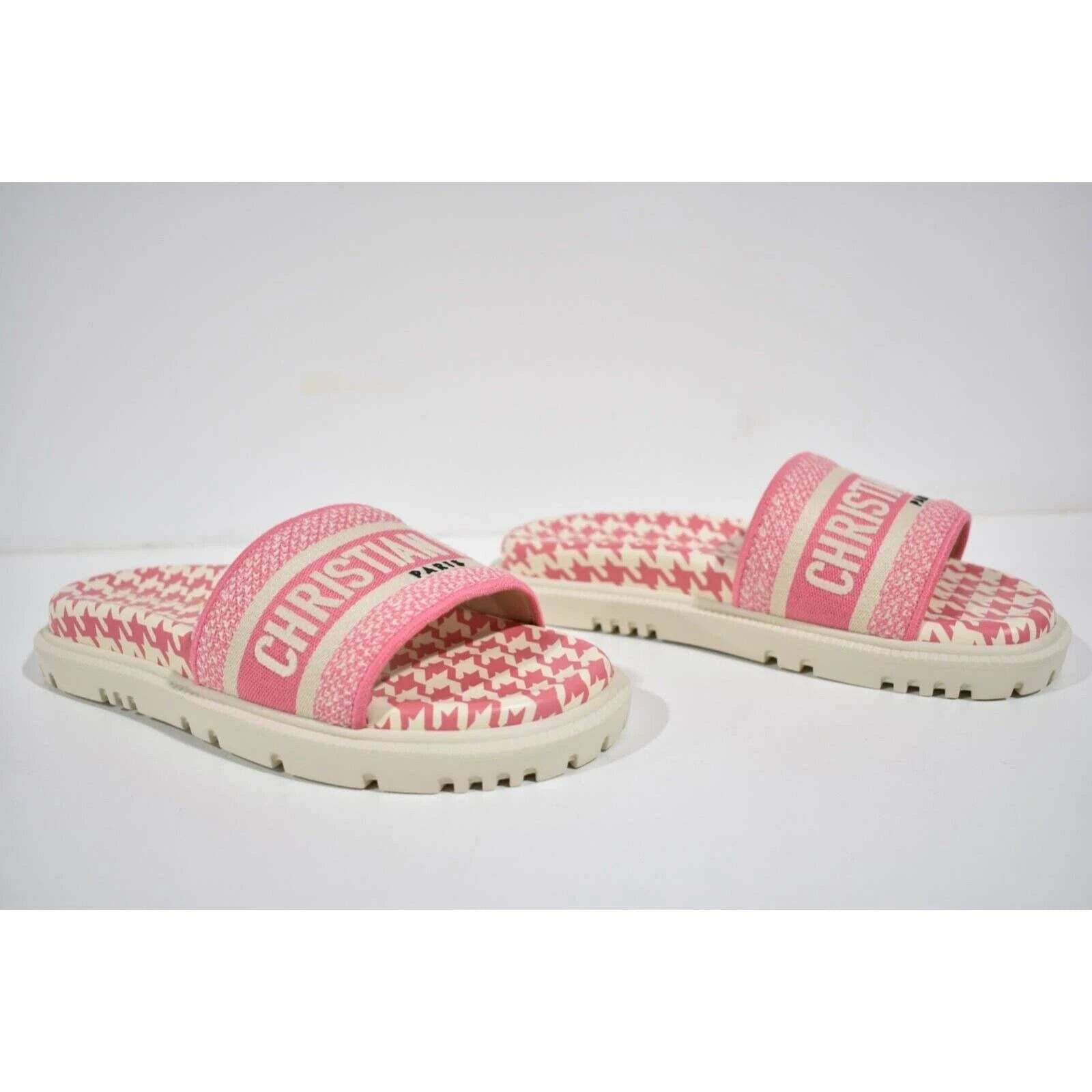 Dior Christian Dior Dway Pink White Logo Houndstooth Slide Mule Size US 8.5 / IT 38.5 - 4 Thumbnail