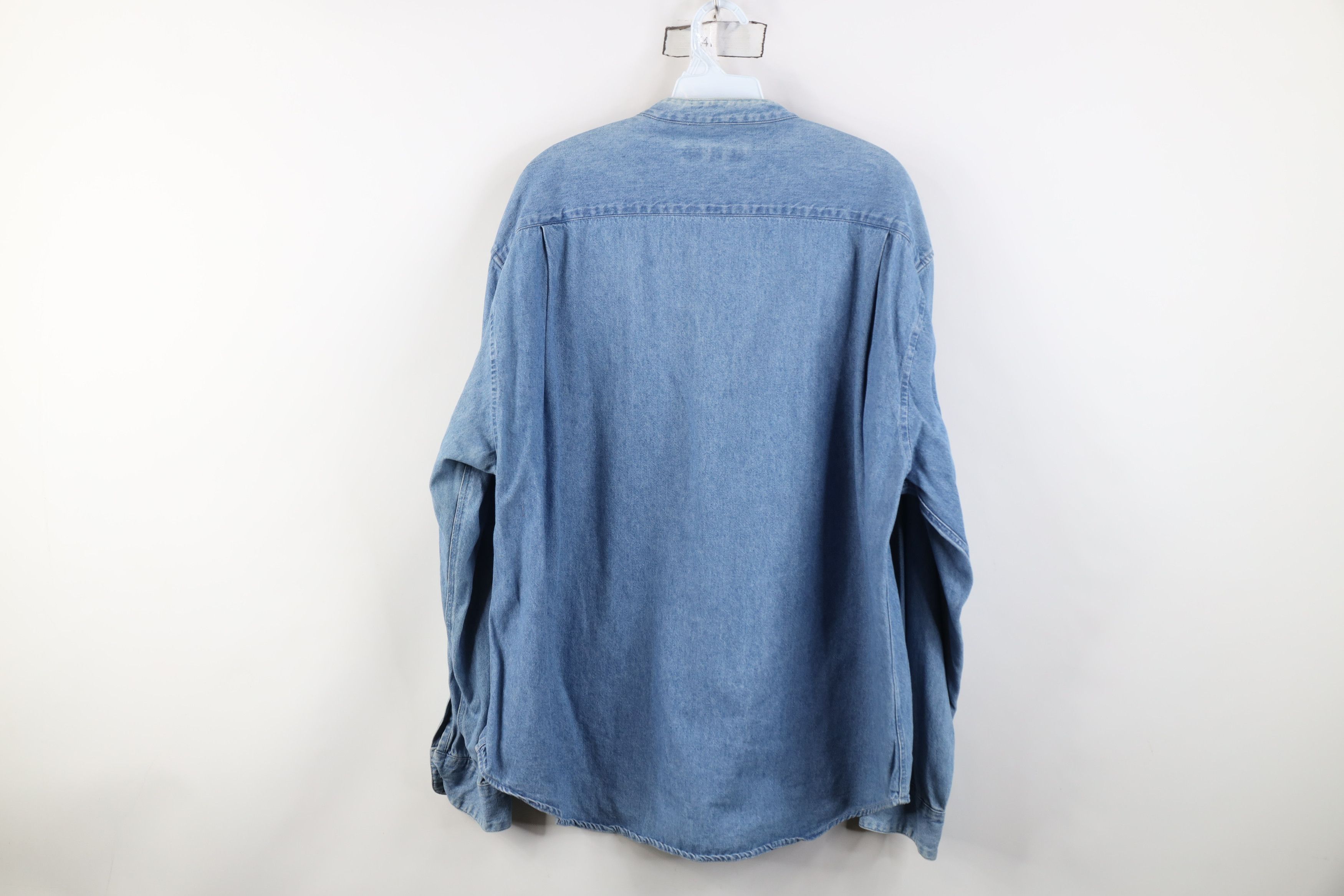 Vintage Vintage 90s Streetwear Band Collar Denim Jean Button Shirt Size US XXL / EU 58 / 5 - 11 Thumbnail