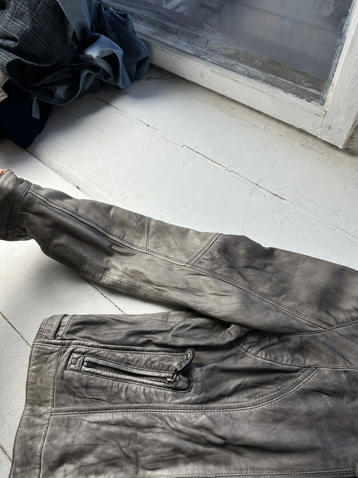 Other 🚨Y2K RICK OWENS TYPE DIRTY SLIM FIT ZIP LEATHER JACKET Size S / US 4 / IT 40 - 6 Thumbnail