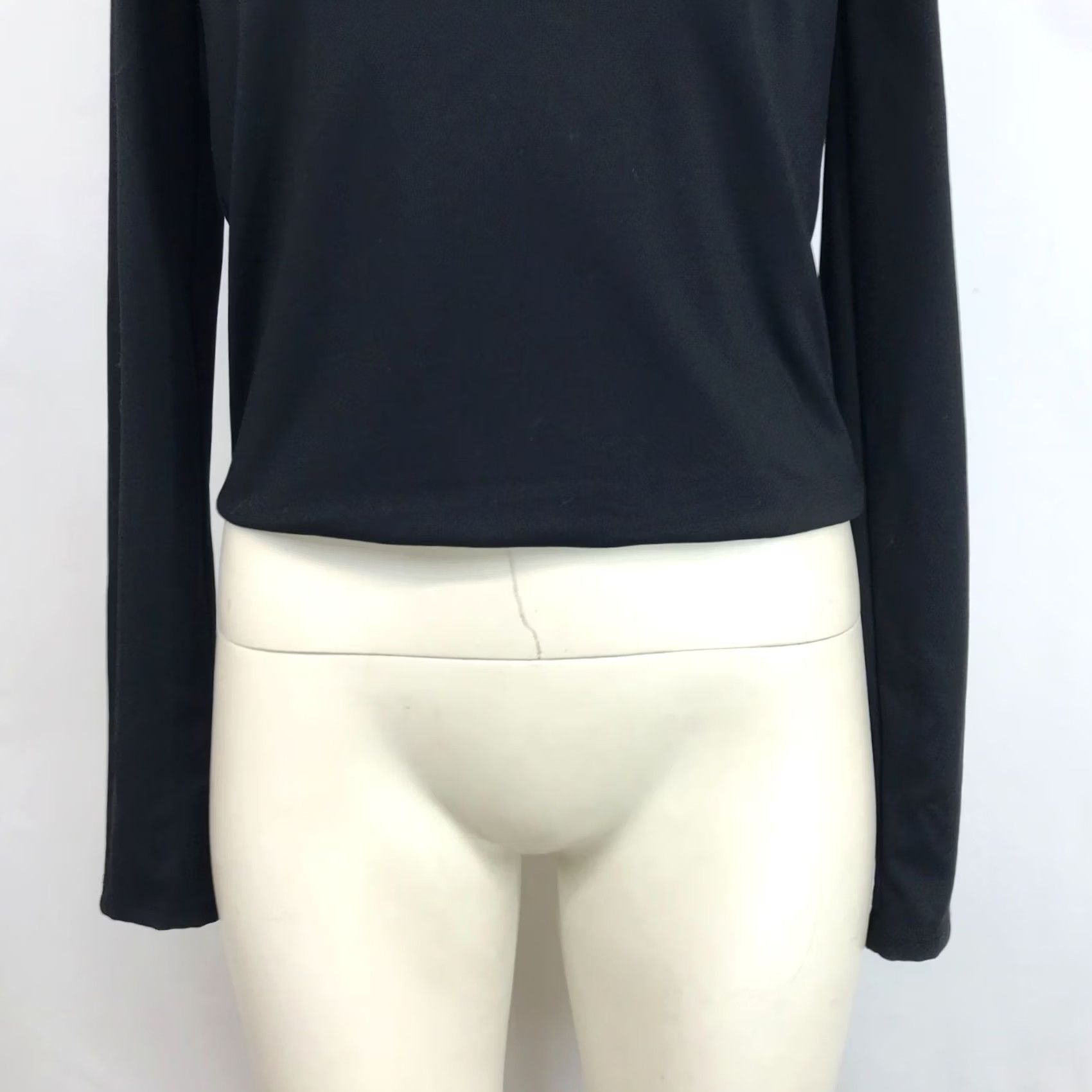 Vintage OPEN EDIT WOMEN'S BLOUSE Shirt M Black Round Neck Nylon Blend Long Sleeve Size M / US 6-8 / IT 42-44 - 3 Thumbnail
