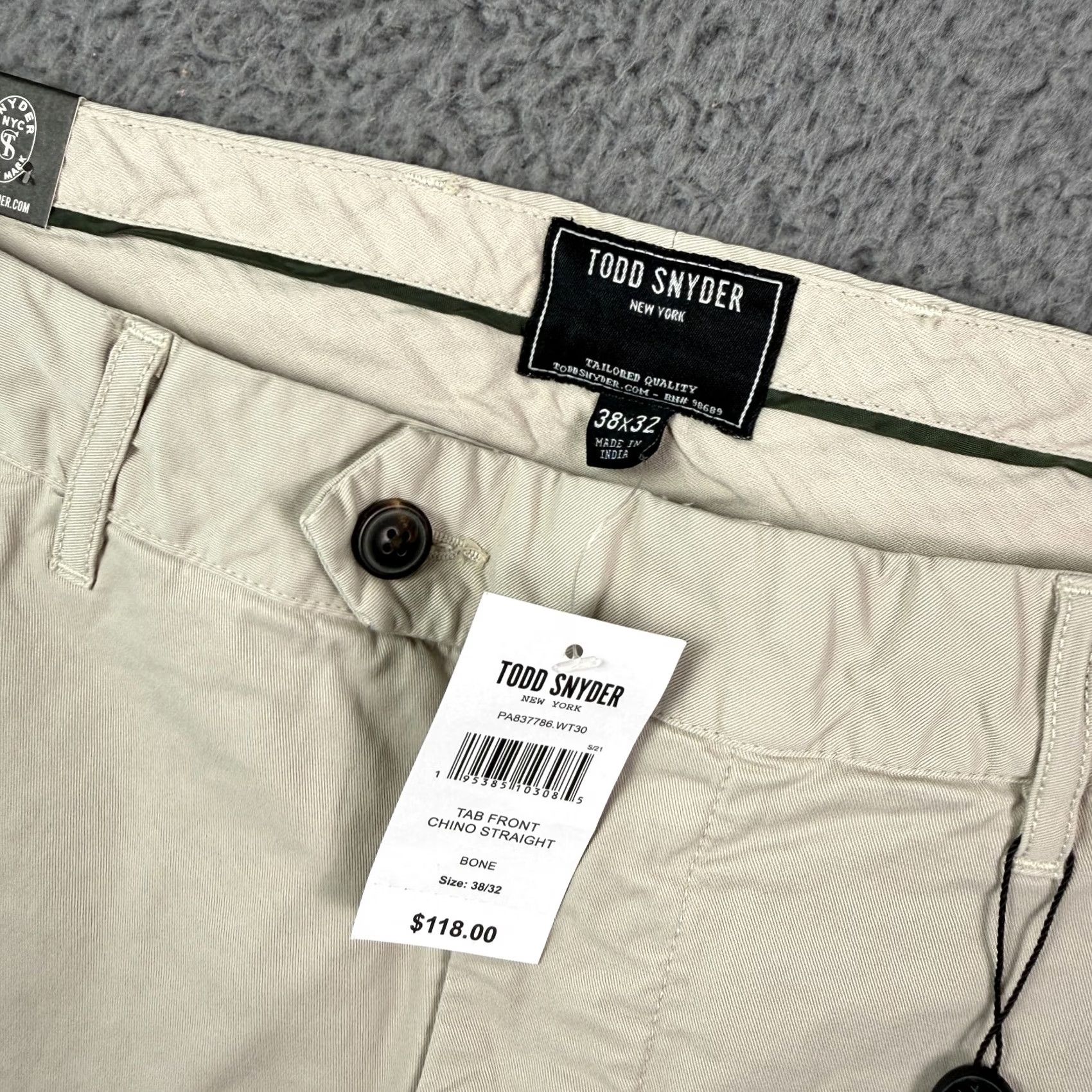 Todd Snyder Todd Snyder Mens Pants - 38x32 Bone Khaki Tab Front Chino Size US 38 / EU 54 - 3 Thumbnail