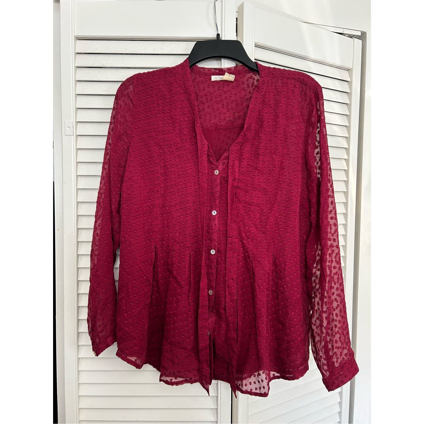 Anthropologie Anthropologie Meadow Rue Clipdot Tieneck Blouse in Raspberry Size S / US 4 / IT 40 - 3 Thumbnail
