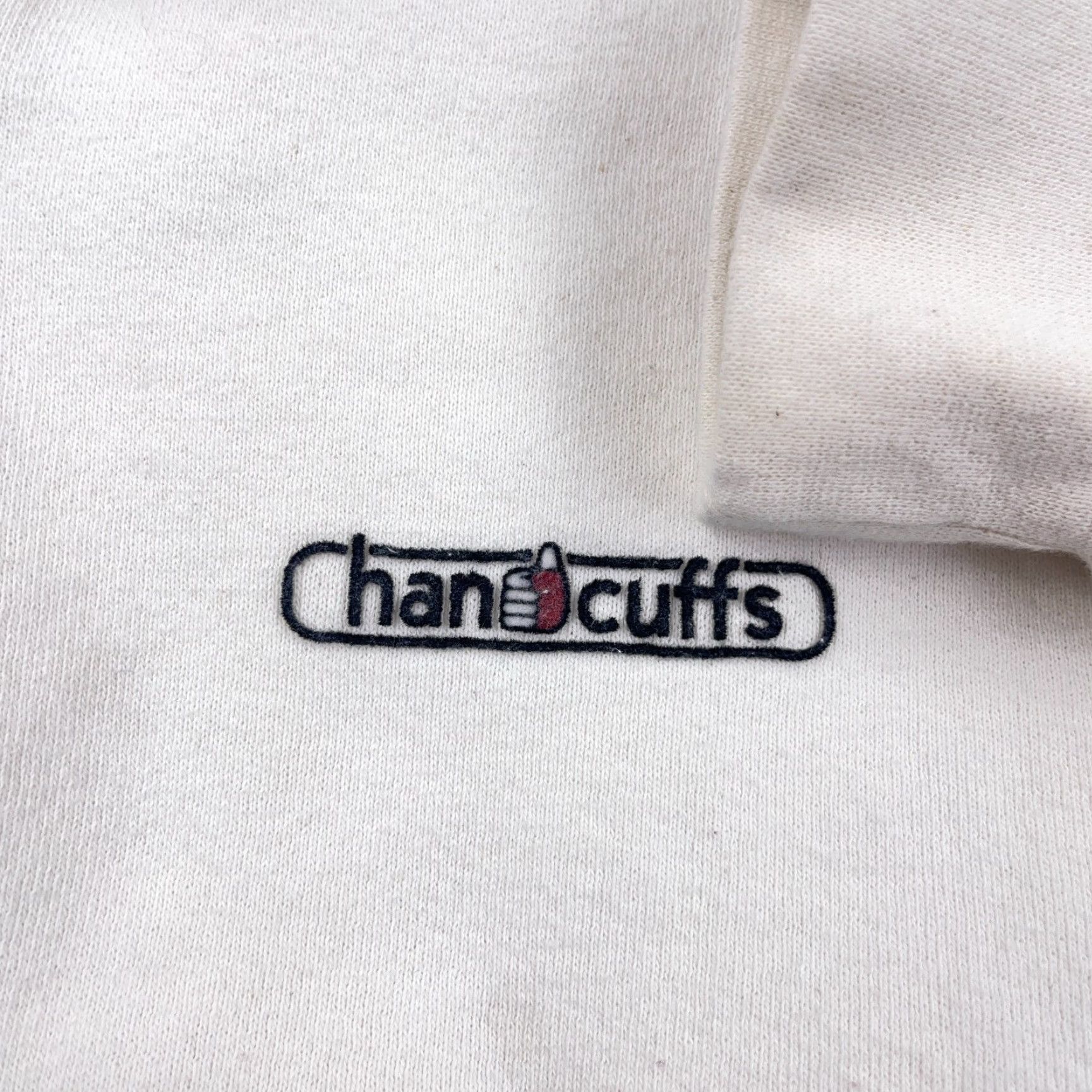 Vintage VINTAGE Handcuffs Sweatshirt Men 3XLT White Pullover Quarter Zip 90s Y2K Logo Zipper Graphic Print Hooded Mock Neck Sweatshirt Men Size US XXL / EU 58 / 5 - 7 Thumbnail