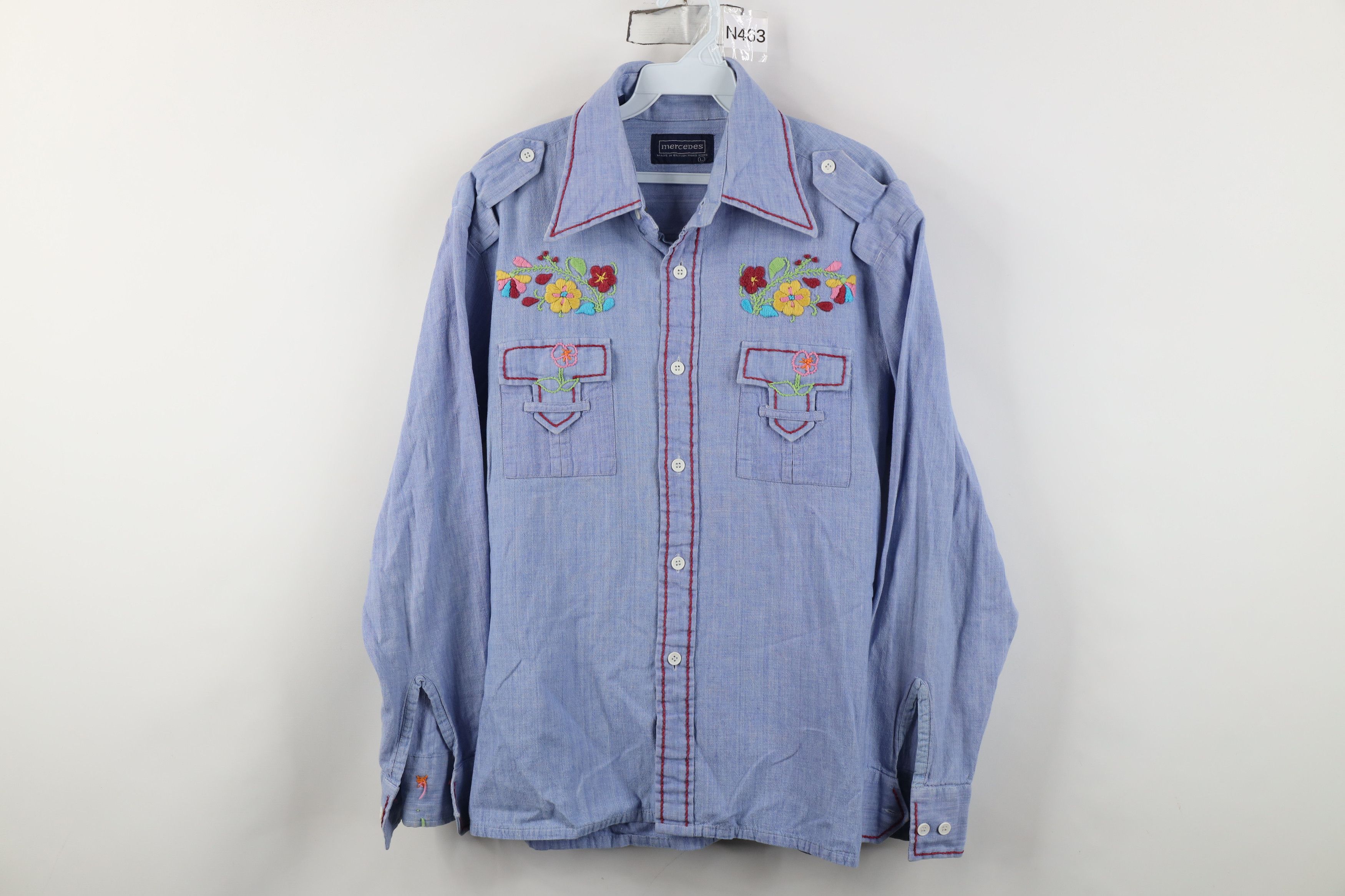 Vintage Vintage 70s Streetwear Embroidered Flower Button Shirt Size L / US 10 / IT 46 - 1 Thumbnail