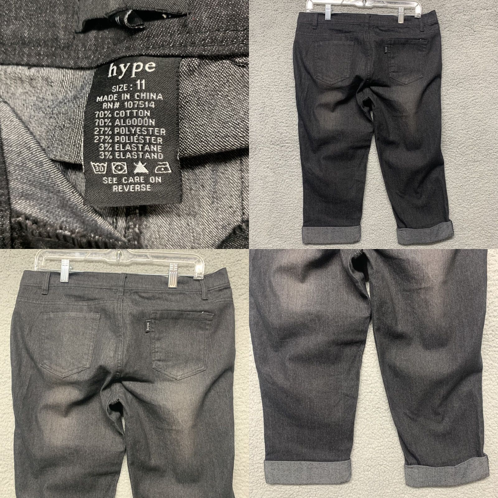 Vintage Hype Womens Capri Shorts Black Size 11 Stretch 34 x 19 Rise 8.5 Size 32" / US 10 / IT 46 - 9 Thumbnail