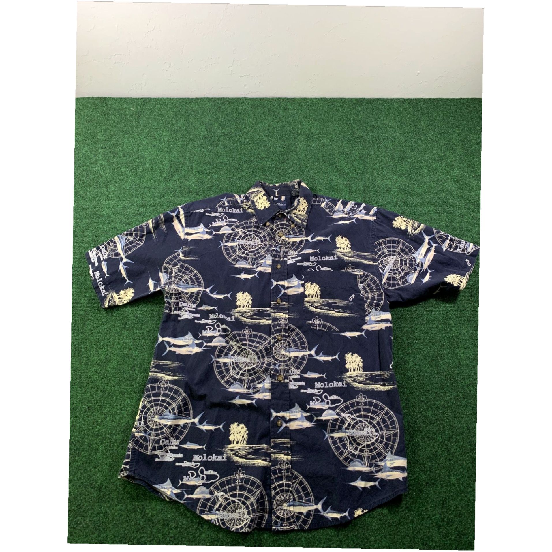 Vintage Puritan Mens Hawaiian Shirt Size M Navy Blue Marlin Sea Map Compass Size US M / EU 48-50 / 2 - 1 Thumbnail