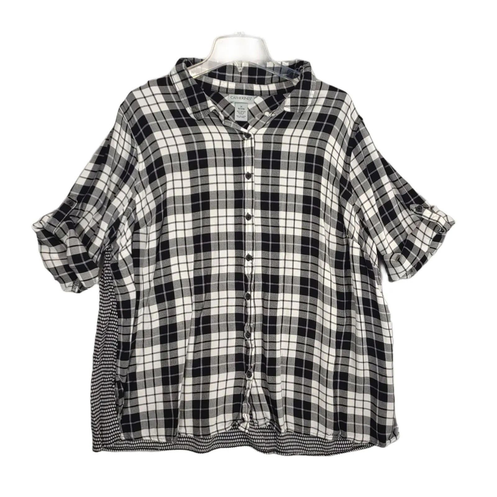 Other Catherines Women's 1X Black White Flannel Check Tunic Top Size XL / US 12-14 / IT 48-50 - 1 Thumbnail