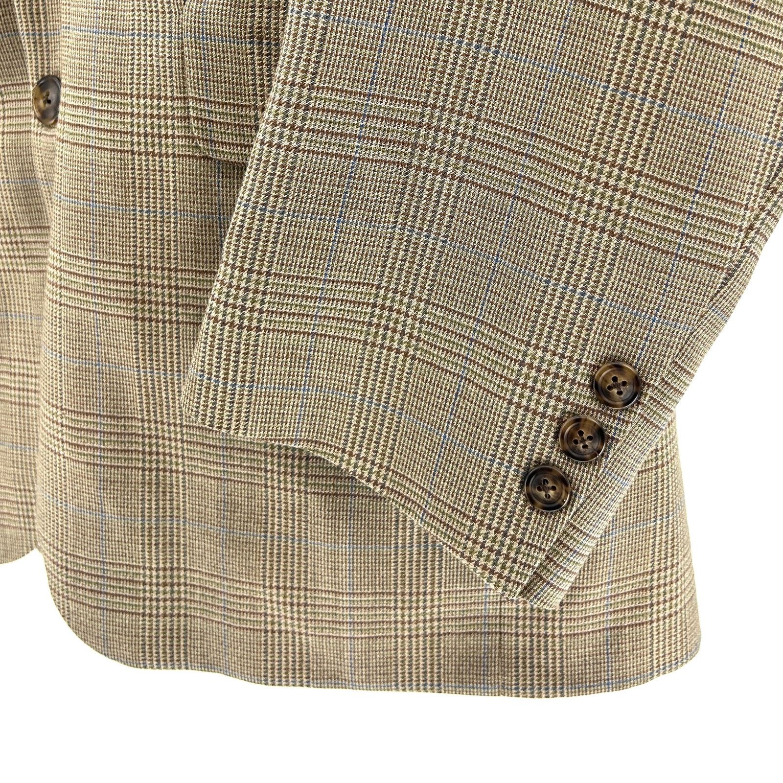Burberry Vintage 90s Burberry Tan Wool Plaid Classic Tailored Blazer Size 42R - 5 Thumbnail