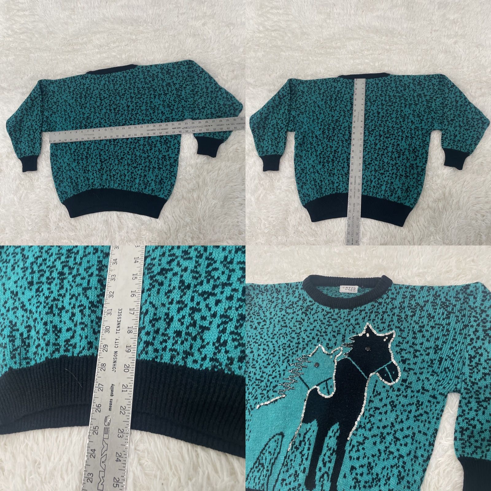 Vintage VINTAGE DISU Fashion Wear HORSES Beaded Knit Sweater Men S Acrylic Teal Black Size US S / EU 44-46 / 1 - 8 Thumbnail