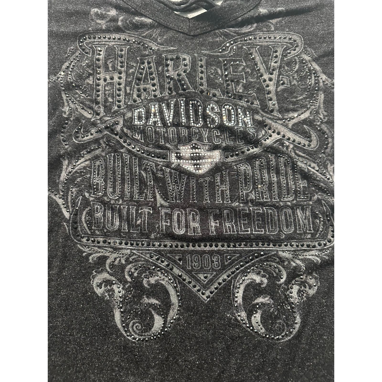 Harley Davidson Harley Davidson Short Sleeve Top Gray Stretch Rhinestone Size L / US 10 / IT 46 - 2 Thumbnail