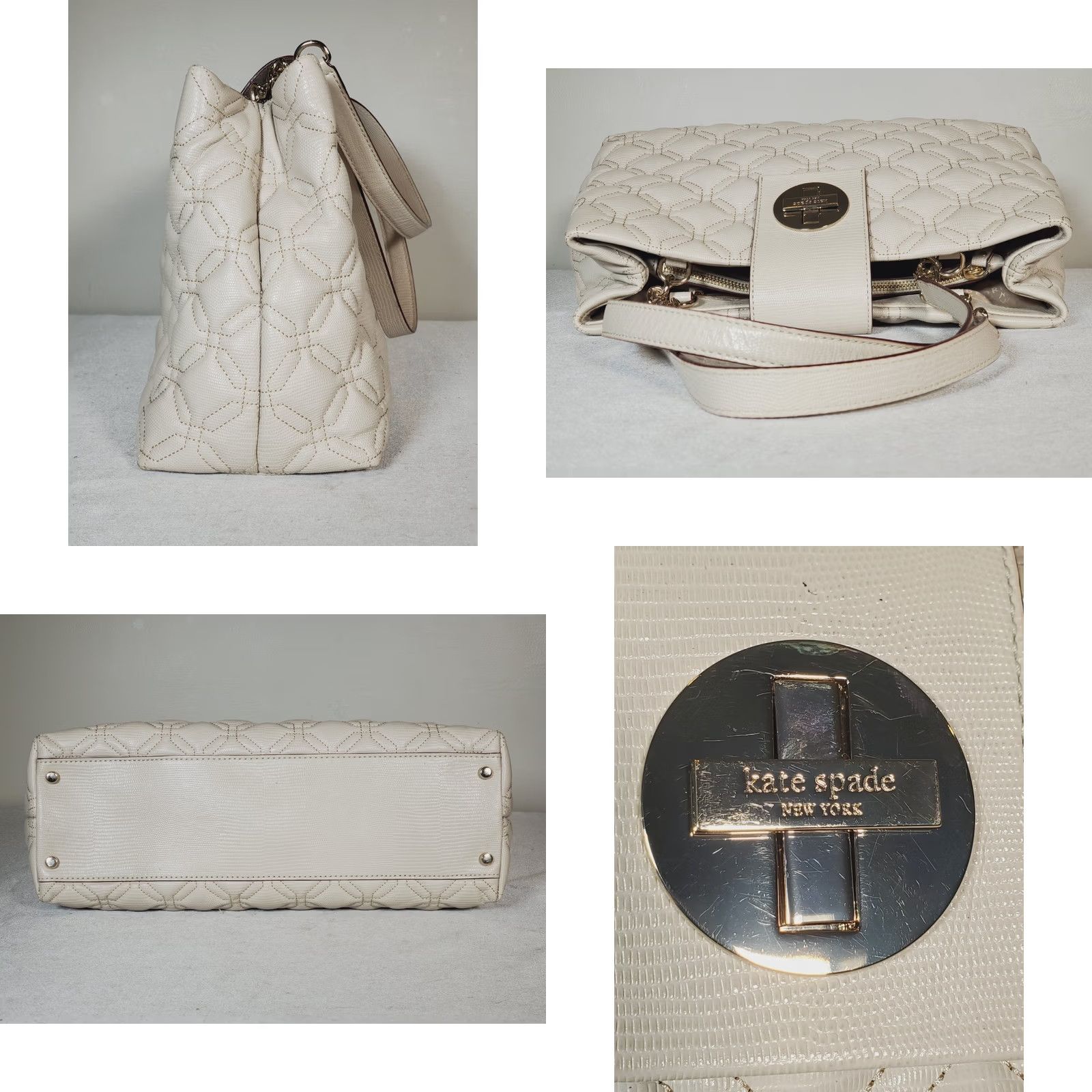 Vintage Kate Spade Astor Court Elena Quilted Handbag Ivory Leather Women Large Size ONE SIZE - 8 Thumbnail