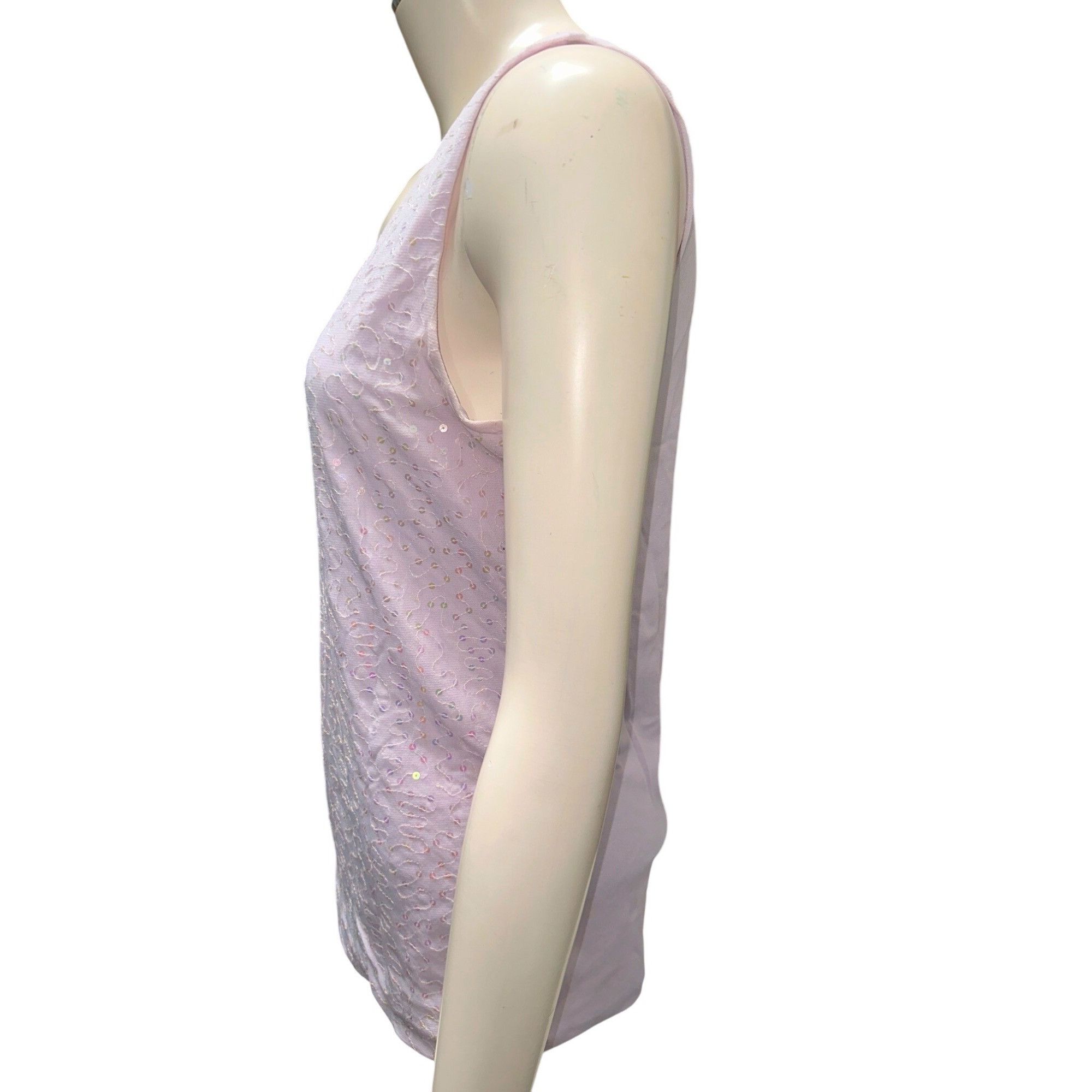 Ann Taylor Ann Taylor Petite Medium Sheer Lilac Sequin Tank Top Sleevel Size M / US 6-8 / IT 42-44 - 3 Thumbnail