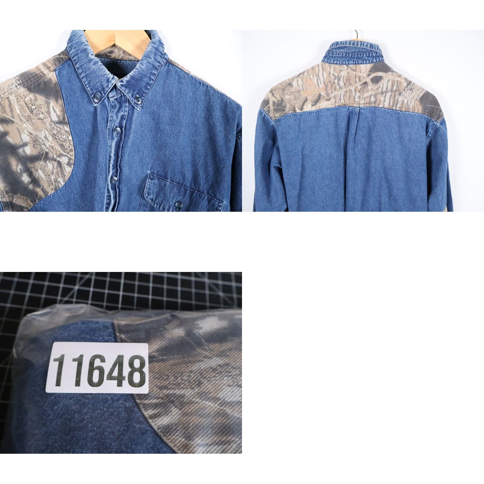 Denime Scottish Greys Denim Shirt Men's Large Blue Camo Grunge 90s Casual Workwear Button-Up Long Sleeve Denim Shirt Size US L / EU 52-54 / 3 - 9 Thumbnail