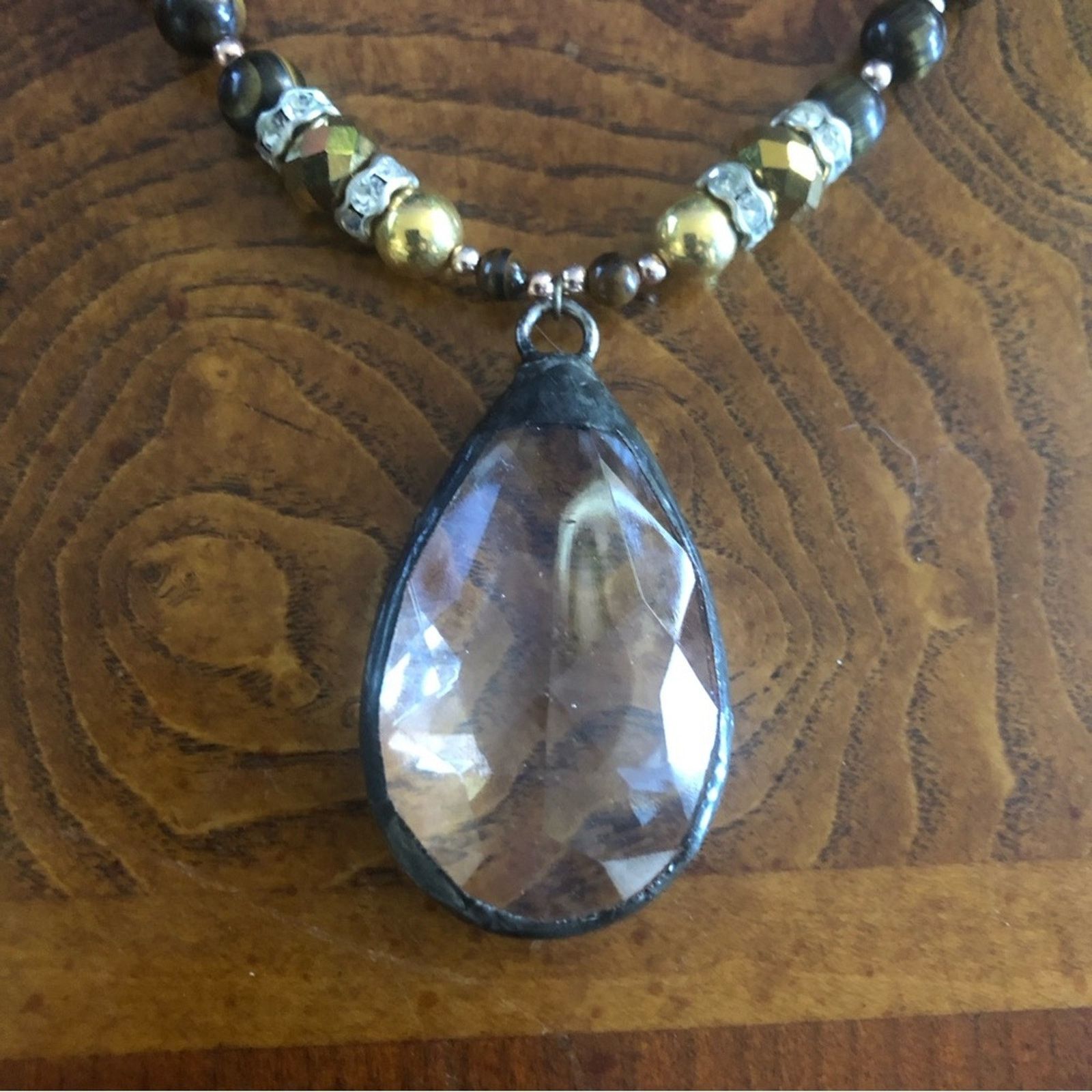 Handmade Handcrafted solder glass stone tiger eye quartz necklace Size ONE SIZE - 9 Thumbnail