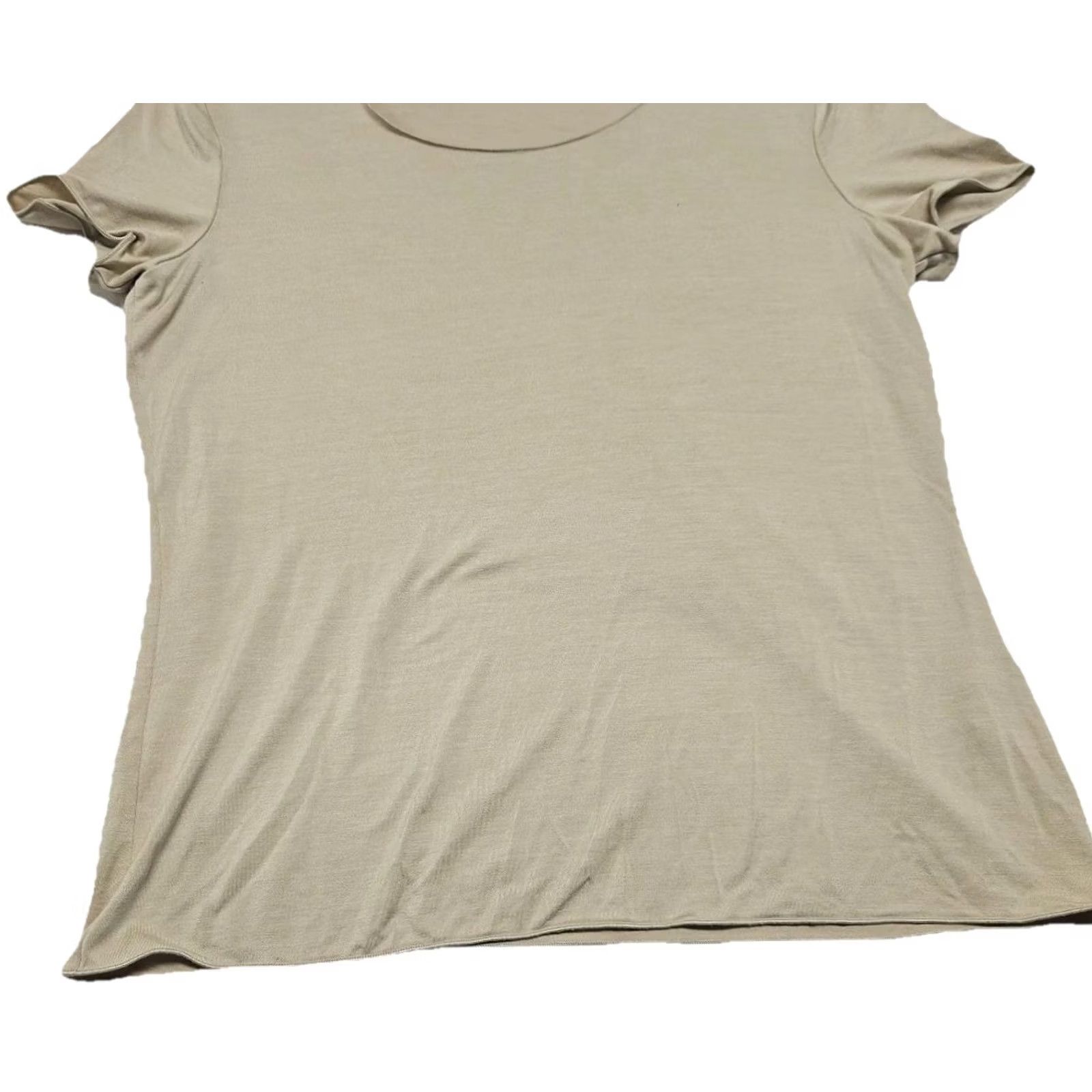 Armani Armani Collezioni Womens Blouse Regular Beige Viscose Stretch Short Sleeve Round Neck Pullover Size 12 Italy Designer Top Size XL / US 12-14 / IT 48-50 - 3 Thumbnail