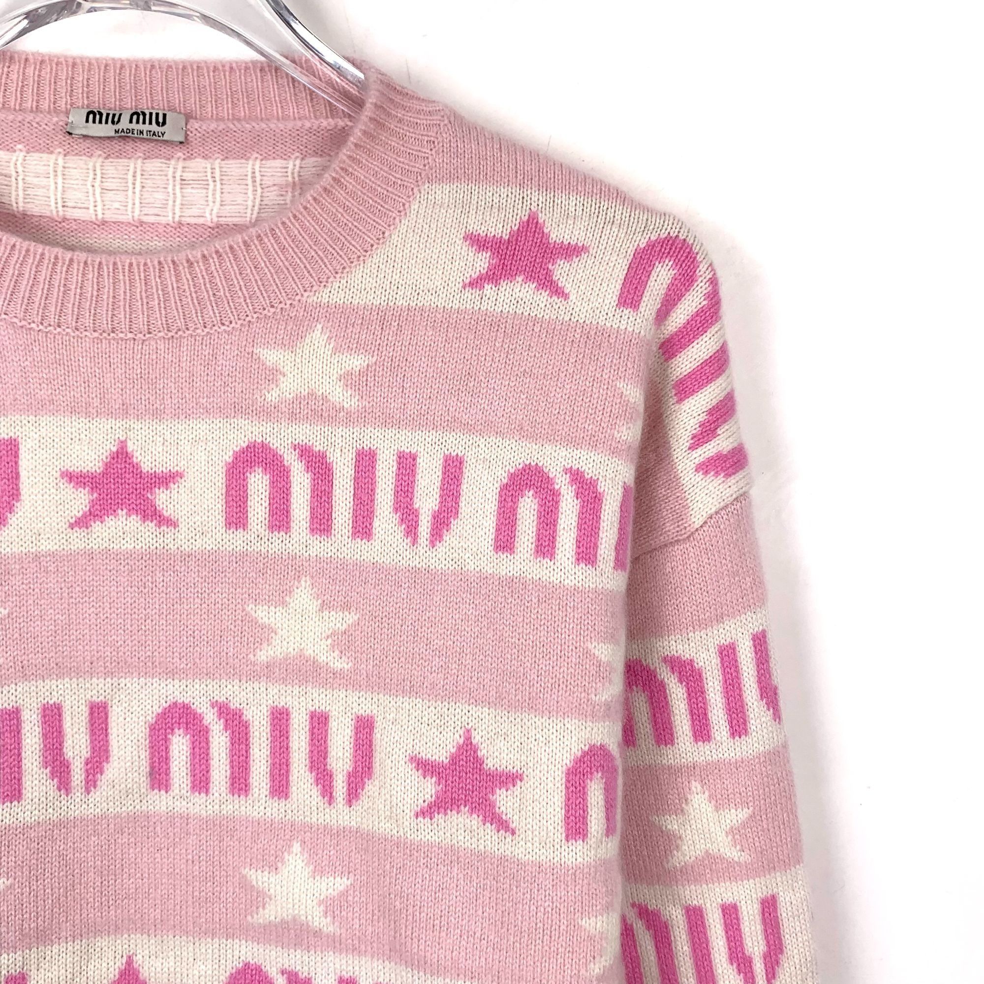 Miu Miu Miu Miu Pink & White Logo Star Pattern Sweater Size 38 S Mad Size XS / US 0-2 / IT 36-38 - 2 Thumbnail