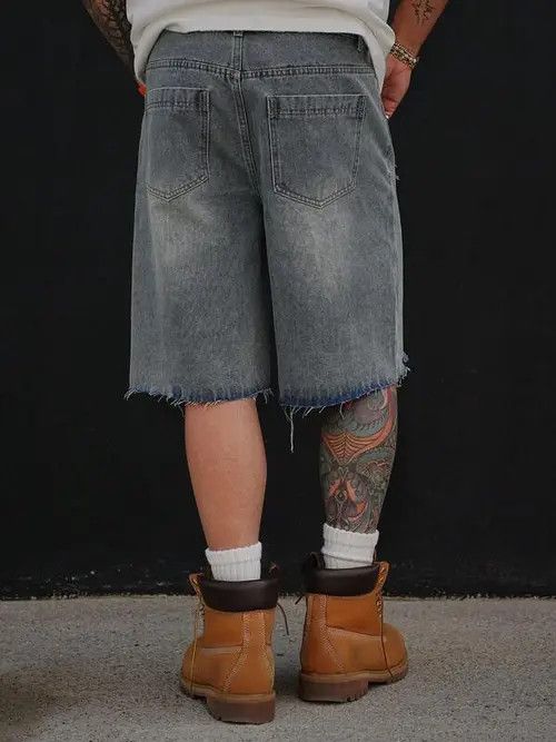 Jean RIPPED washed denim jeans shorts jorts Size US 30 / EU 46 - 4 Thumbnail