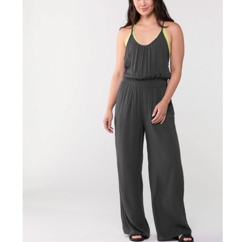 Prana Prana Fernie Wide Leg Jumpsuit L Black Minimalist Stretch Size 38" / US 16 / IT 52 - 1 Thumbnail