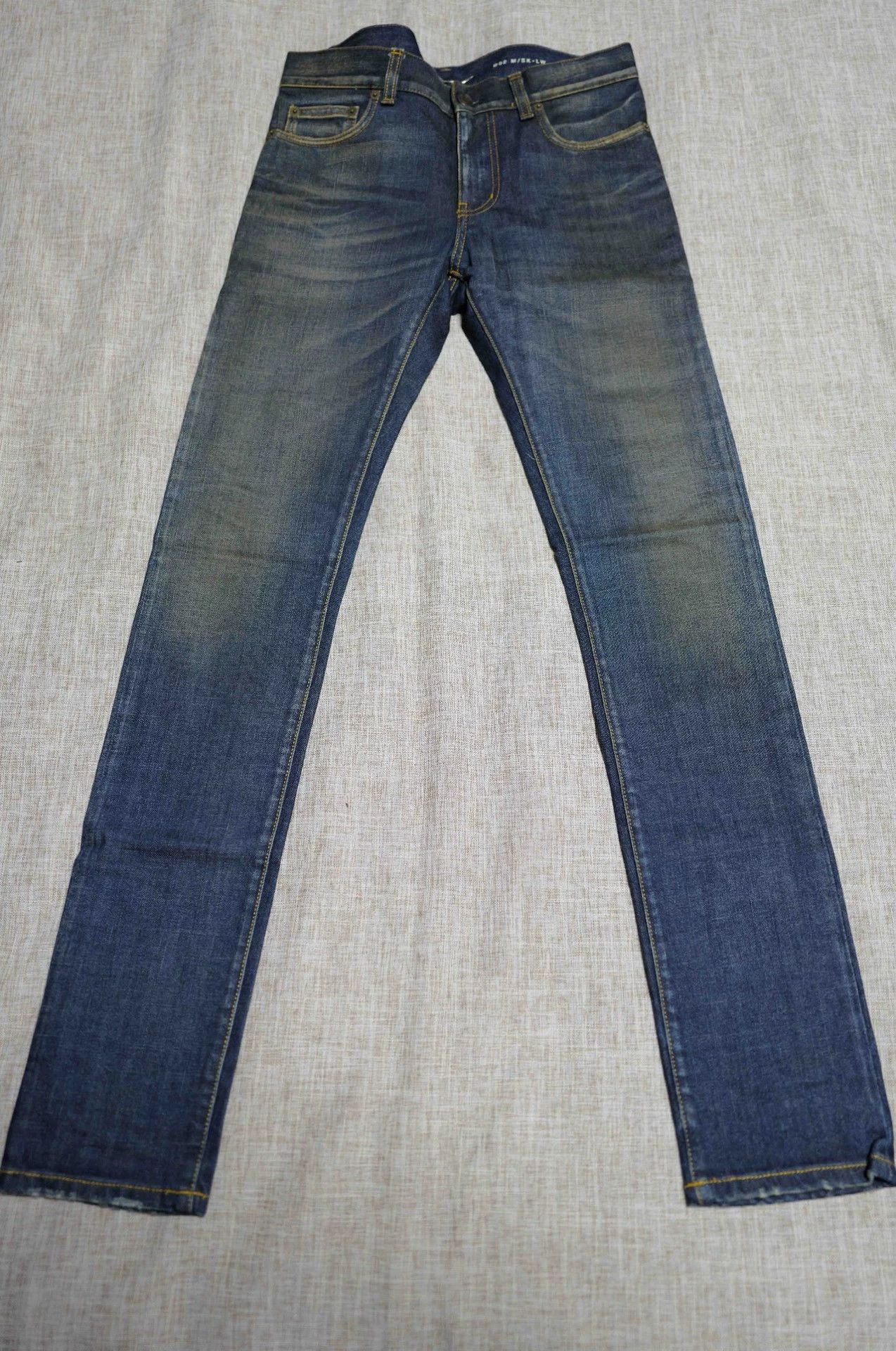Saint Laurent Paris SLP 13AW Blue D02 Washed Oil Stain Distressed Jeans Size US 29 - 1 Thumbnail
