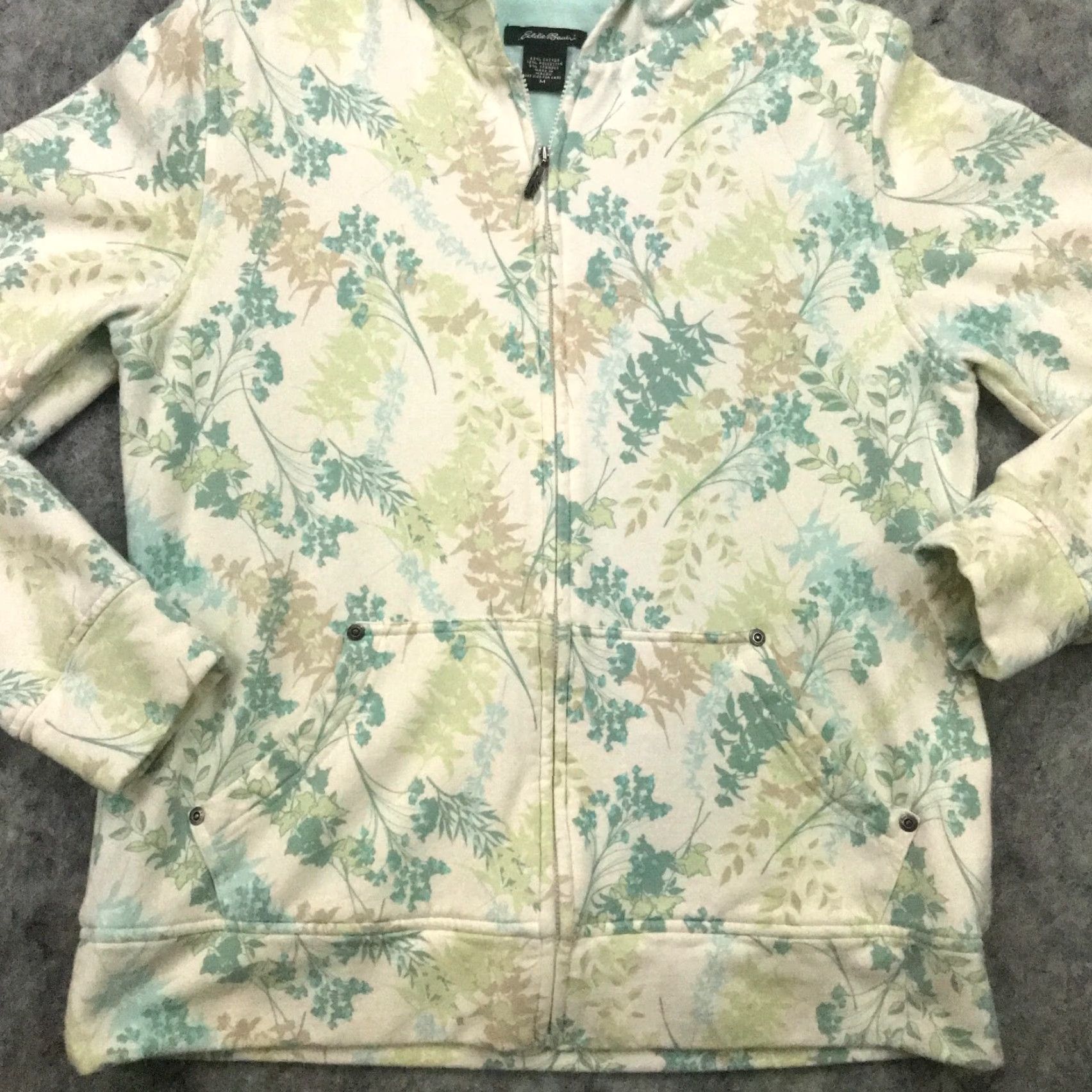 Eddie Bauer Eddie Bauer Womens Hoodie Full Zip, Green Floral, Cotton Blend, Stretch, Medium, Regular, Hoodie, Womens, Global? Size M / US 6-8 / IT 42-44 - 2 Thumbnail