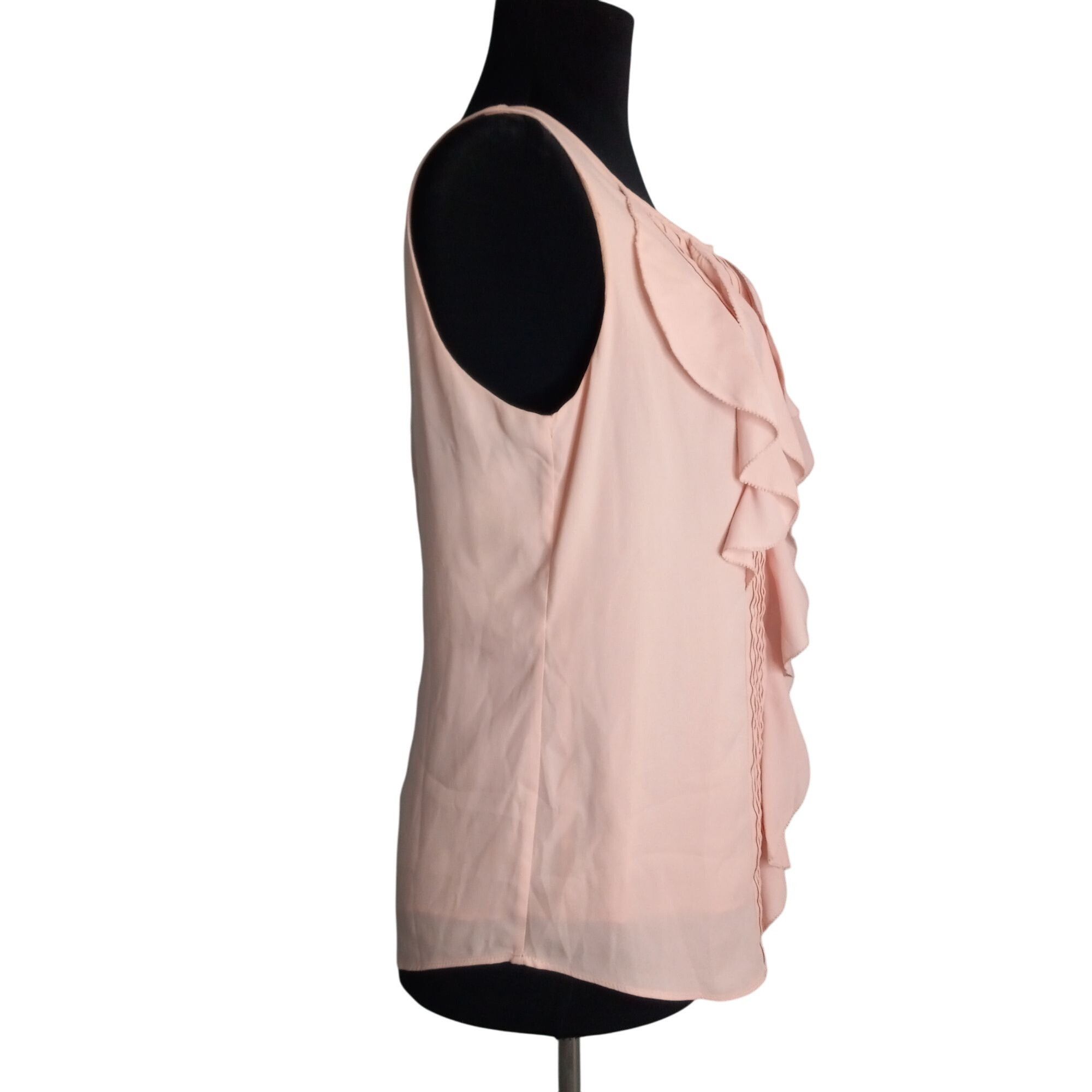 White House Black Market WHBM XS Blouse Top Ruffled Sleeveless Chiffon Pink Sheer Lin Size XS / US 0-2 / IT 36-38 - 4 Thumbnail