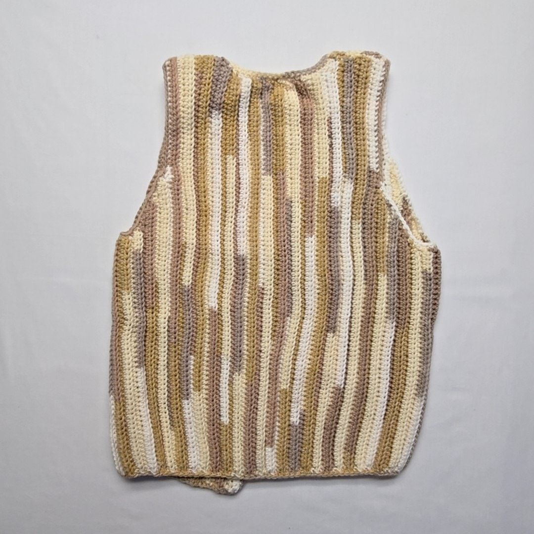 Handmade Striped Earth Tones Boho knitted Vest Brown Tan M Knit Vest Size M / US 6-8 / IT 42-44 - 3 Thumbnail