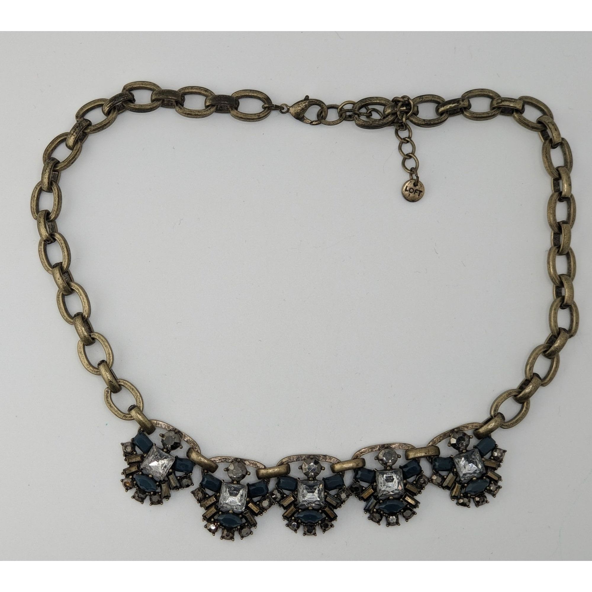 Loft Loft Chunky Statement Necklace With Blue & Clear Gemstones Size ONE SIZE - 7 Thumbnail