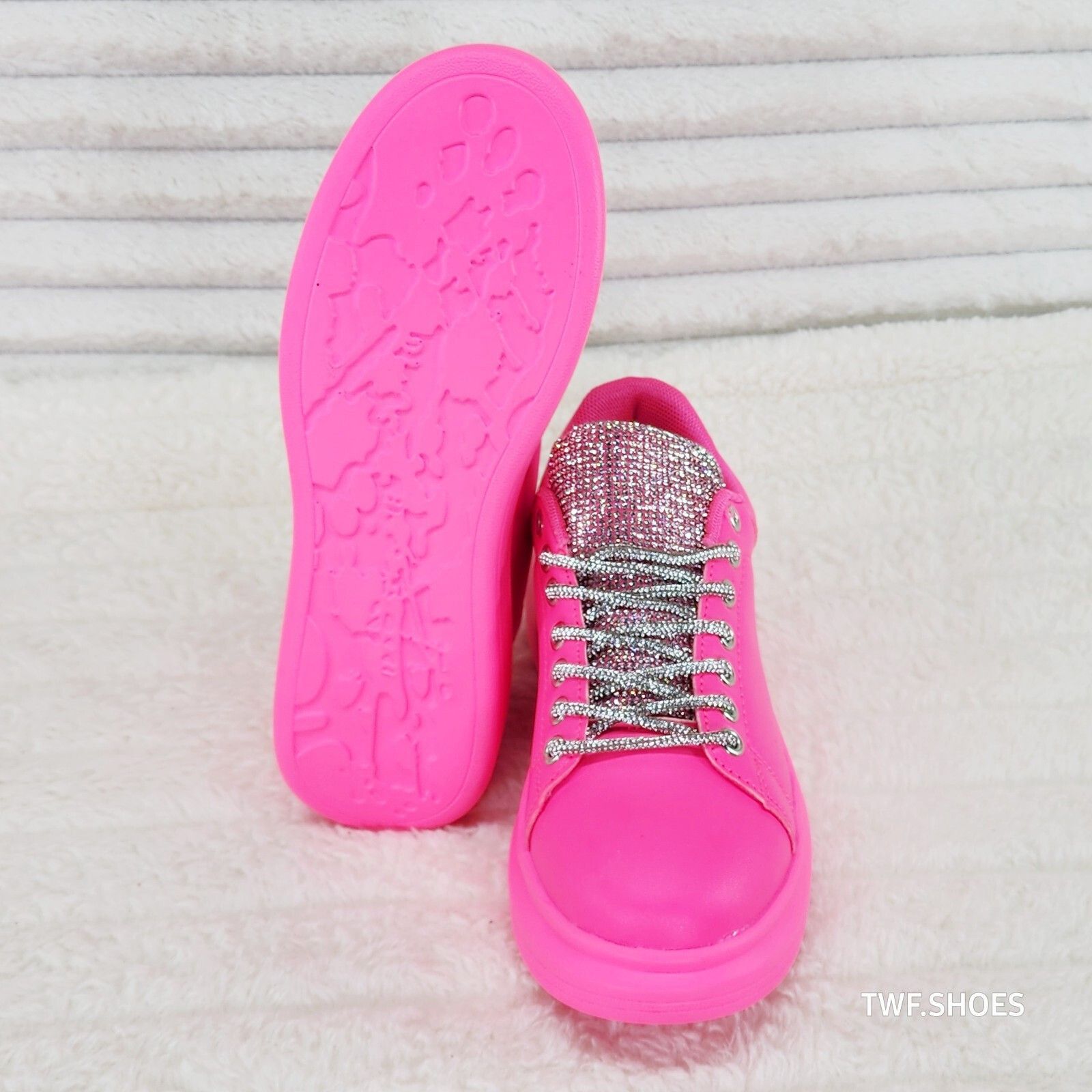 Other Comfy Cush 4 Bright Neon Hot Pink Rhinestone Fashion Sneaker Size US 7 / IT 37 - 3 Thumbnail