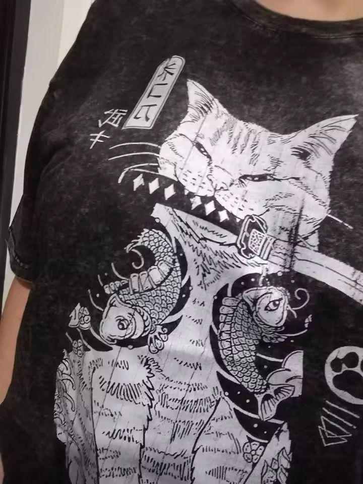 Japanese Brand Vintage Wash Samurai Cat Tee Size US XL / EU 56 / 4 - 1 Thumbnail