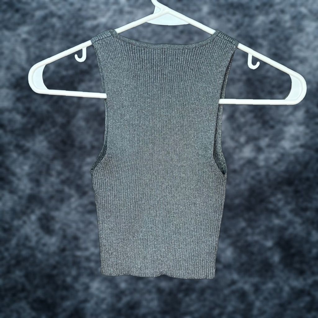Zara Zara Womens XS Metallic Silver Ribbed Knit Cropped Tank Top Sleeveless Shirt Cropped Tank Silver XS Womens Size XS / US 0-2 / IT 36-38 - 1 Thumbnail