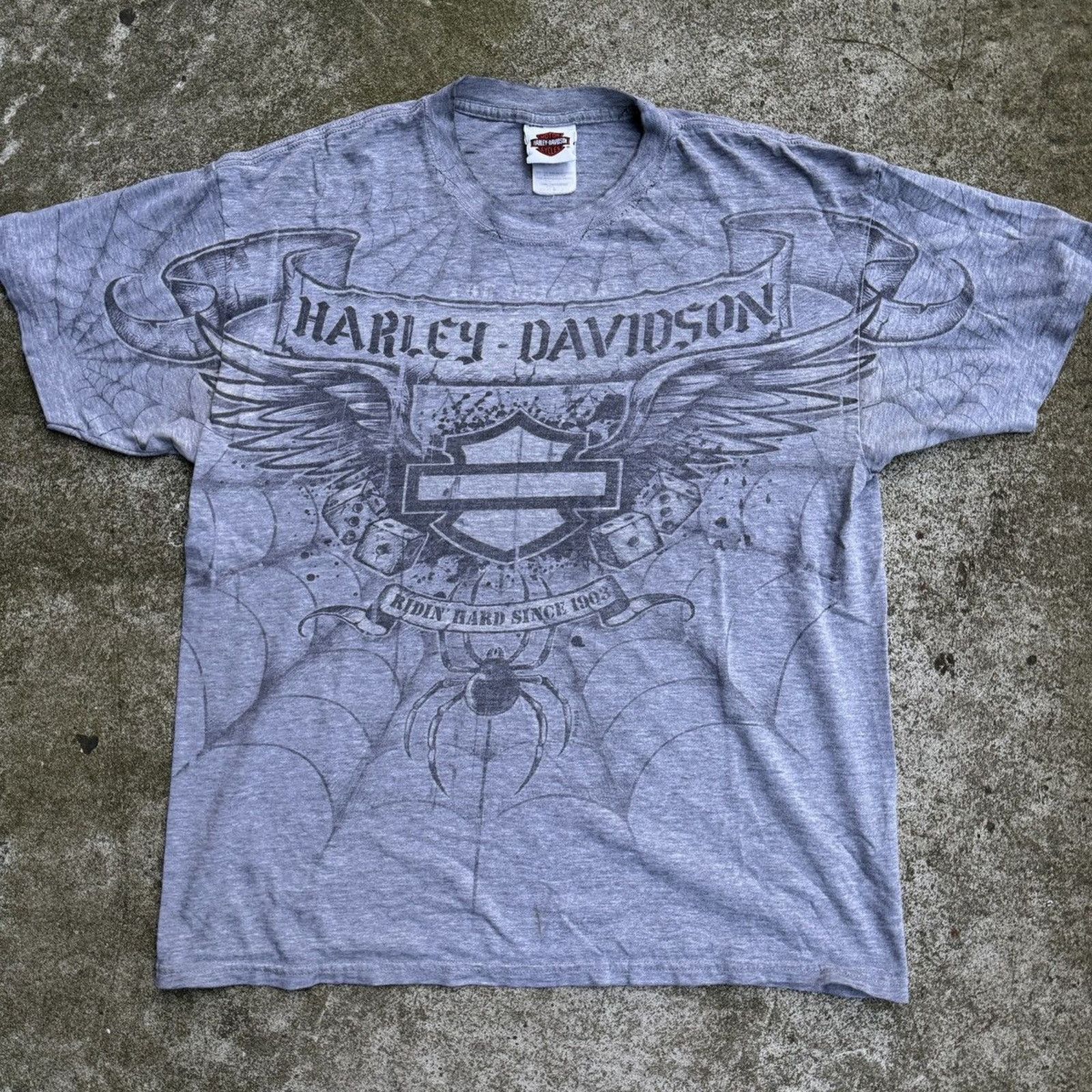 Harley Davidson Vintage Harley Davidson Thrashed Faded Spiderweb Tee Seoul Size US L / EU 52-54 / 3 - 8 Thumbnail