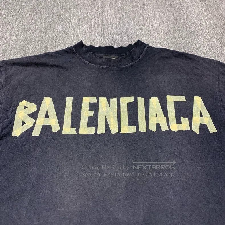 Balenciaga Balenciaga Black Washed Destroyed Tape Short Sleeve Size US S / EU 44-46 / 1 - 6 Thumbnail