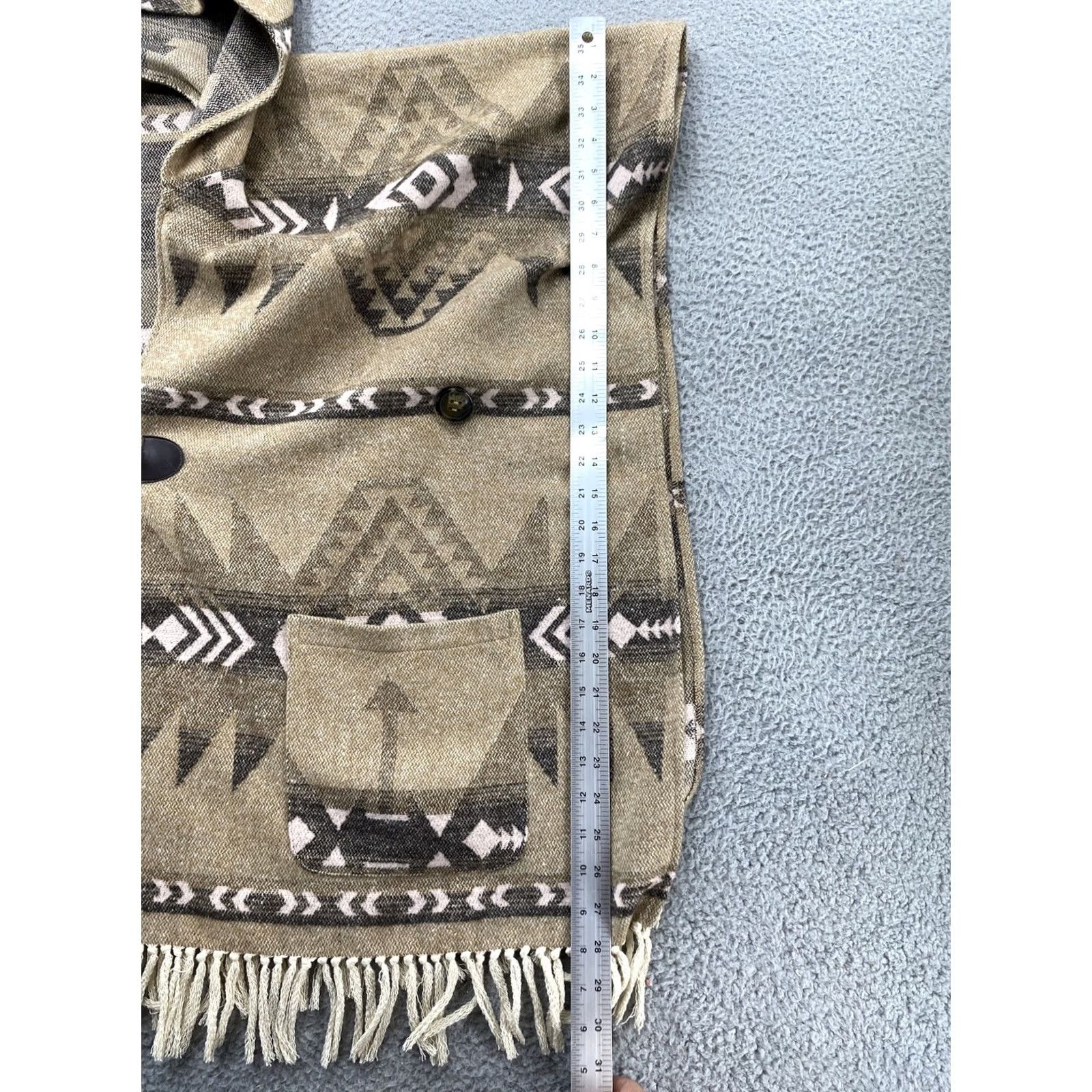 Vintage Artisan Crafted Democracy Hooded Poncho - Brown Fringe Aztec Southwest Size Small Size ONE SIZE - 5 Thumbnail