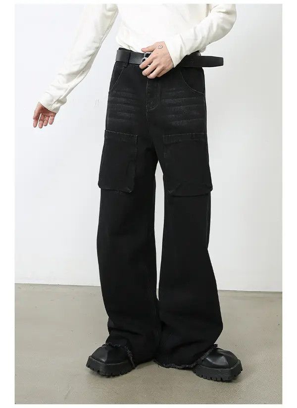 Japanese Brand Japanese black loose straight wide-leg cargo jeans Size US 32 / EU 48 - 1 Thumbnail