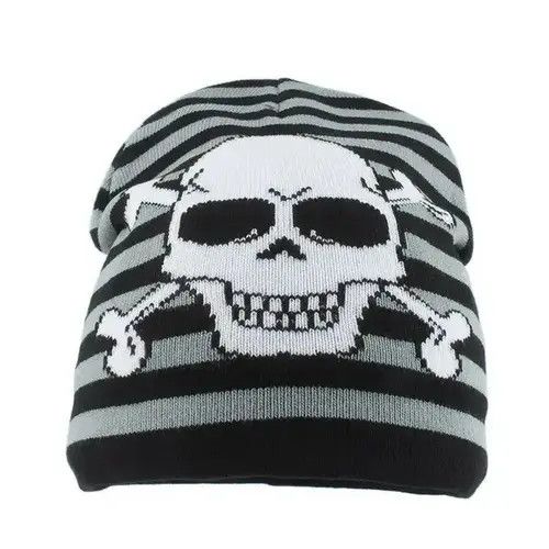 Japanese Brand Acrylic Knited Skull Stripes Beanie Hat Unisex Size ONE SIZE - 2 Thumbnail
